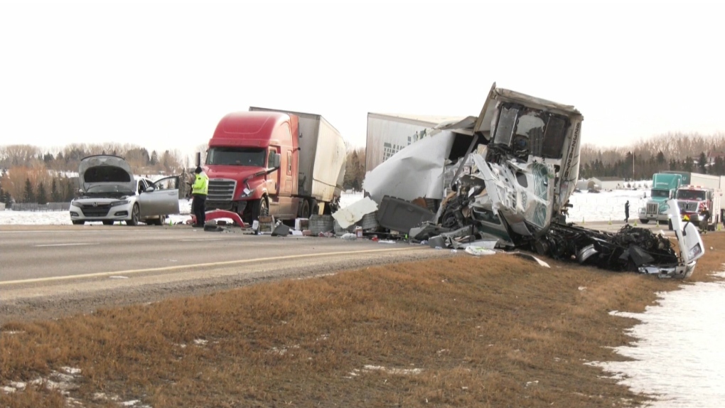 1 Dead, 3 Injured After Semi Hits Parked Vehicles On Trans-Canada ...